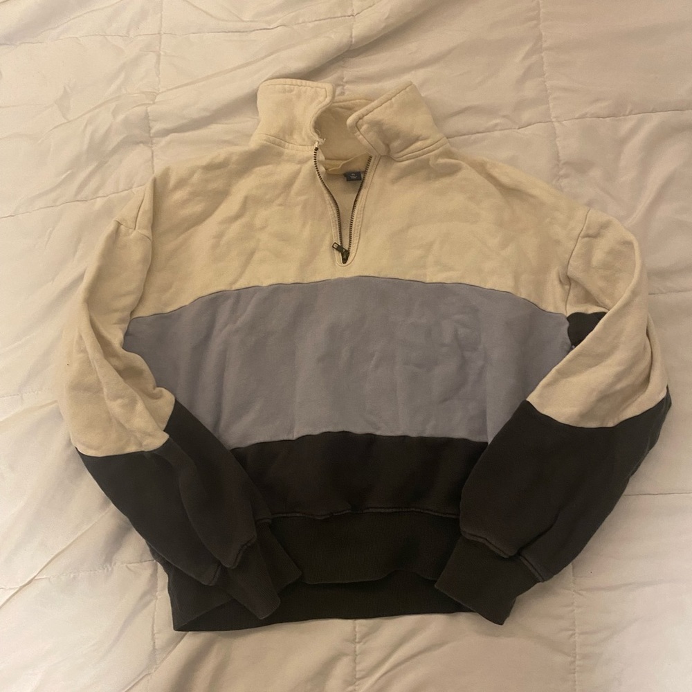 altar'd state collared sweatshirt with blue and cream stripes